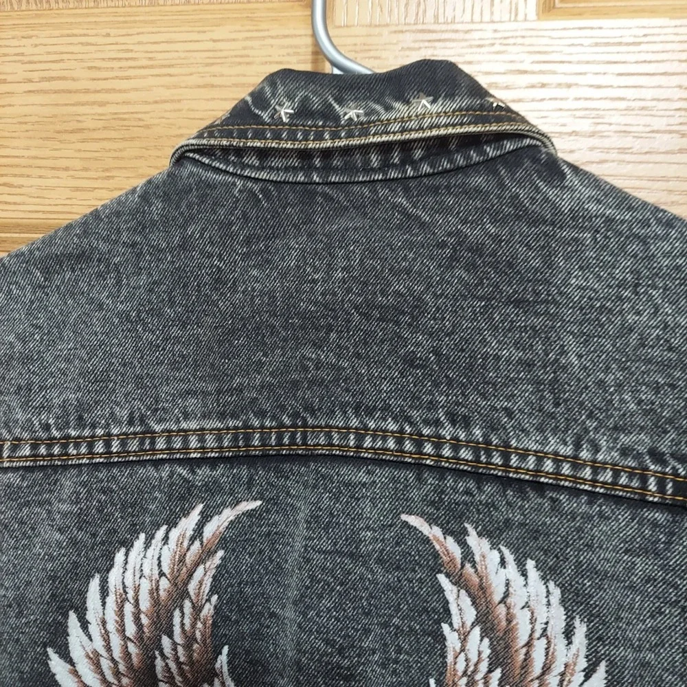 Vintage 80s USA Harley Davidson Eagle Black Denim Biker Jacket Mens Medium‎